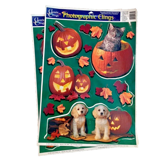 Halloween Cats & Dogs Plastic Window Clings Vintage NOS - Picture 6 of 7